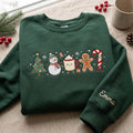 Personalized Christmas Dancing Characters Snowman Gingerbread Candy Cane Hot Cocoa Tree Custom Name embroidered sweatshirt — front view