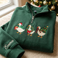Personalized Christmas Geese Trio Santa Hat Wreath Tree Scarf Holiday embroidered sweatshirt — front view