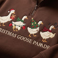 Custom Name Christmas Goose Parade Four Geese Holiday embroidered sweatshirt — front view