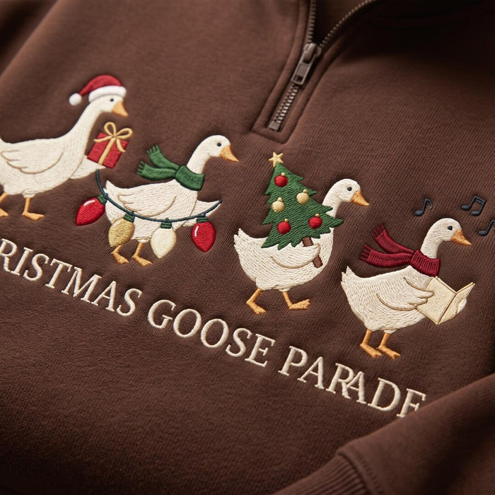 Custom Name Christmas Goose Parade Four Geese Holiday Embroidered Quarter-Zip