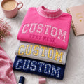 Personalized Gingham Applique Varsity Custom Text embroidered sweatshirt — front view