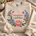 Personalized Mama in Full Bloom Floral Wreath Bee Butterfly embroidered sweatshirt — front view