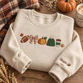 Personalized Fall Football Pumpkin Beanie Coffee Cup Bow Autumn embroidered sweatshirt — front view