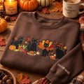 Personalized Thanksgiving Black Cat Turkey Harvest Pumpkin Pie Fall Custom Name Sleeve embroidered sweatshirt — front view