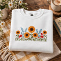 Sunflower Wildflower Garden Poppies Floral Meadow embroidered sweatshirt — front view
