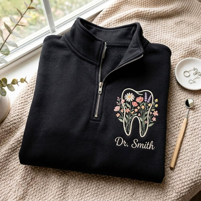 Personalized Dentist Floral Wildflower Tooth Embroidered Sweatshirt