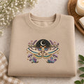 Celestial Luna Moth Moon Mushroom Crystal Wildflower embroidered sweatshirt — front view