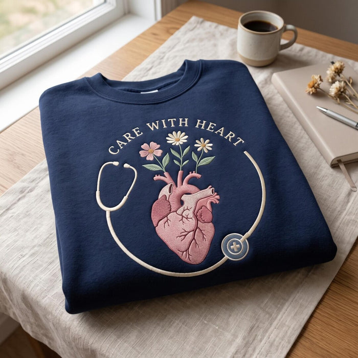 Personalized Nurse Floral Anatomical Heart Stethoscope Care with Heart Embroidered Sweatshirt
