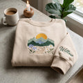 Personalized Mountain Wildflower Scenic Path Sun Custom Name Sleeve embroidered sweatshirt — front view