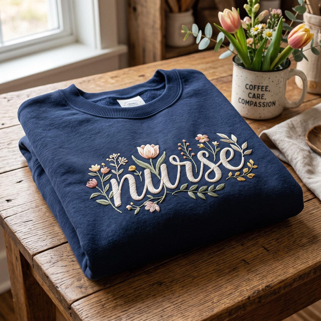 Personalized Nurse Wildflower Floral Script Custom Name embroidered sweatshirt — front view