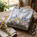 Wildflower Meadow Botanical Floral Garden Colorful Blooms embroidered sweatshirt — front view