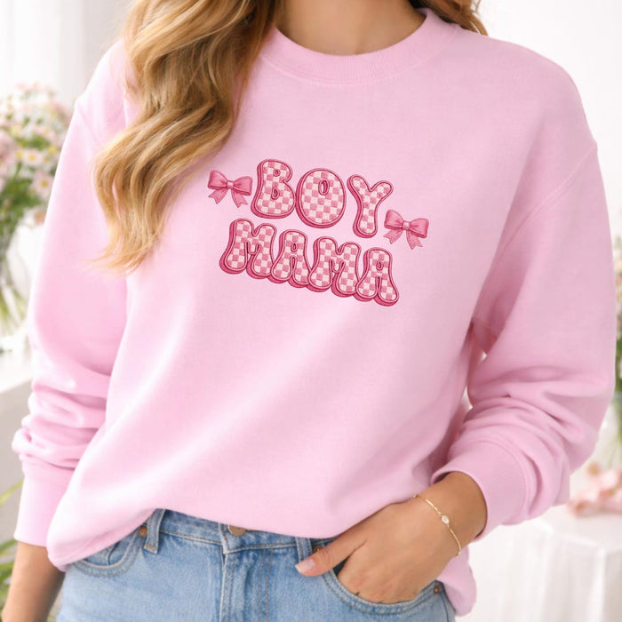 Boy Mama Coquette Checkered Bows Embroidered Sweatshirt