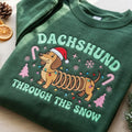 Dachshund Through the Snow Christmas Lights Santa Hat Wiener Dog embroidered sweatshirt — front view