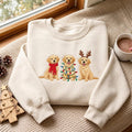 Christmas Golden Retriever Trio Scarf Reindeer Antlers String Lights embroidered sweatshirt — front view