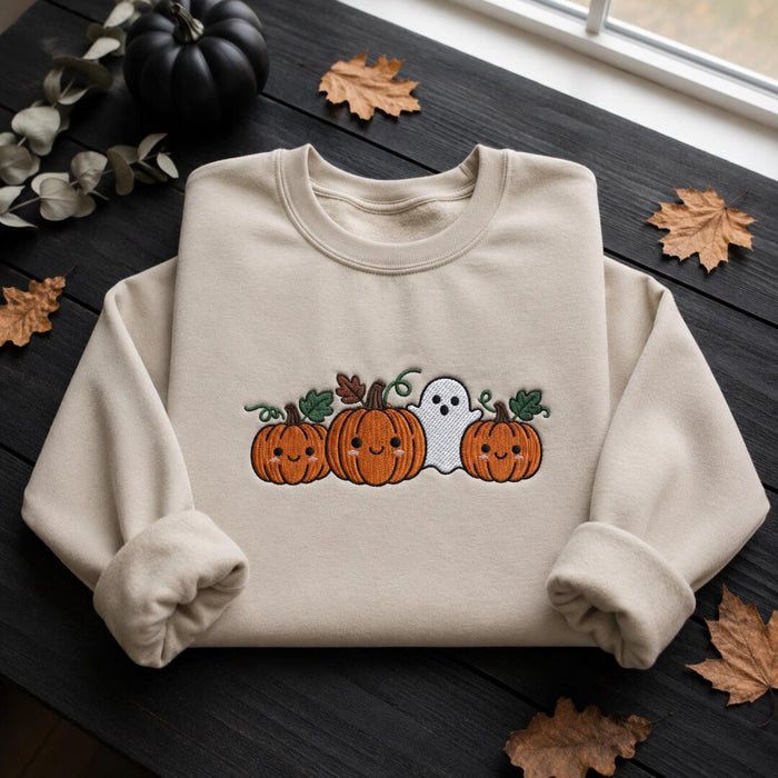 Personalized Halloween Cute Pumpkin Ghost Trio Kawaii Embroidered Sweatshirt