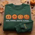 Personalized Halloween Radiology Pumpkin Axial Coronal Sagittal Spooky Custom Name embroidered sweatshirt — front view
