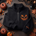 Personalized Jack O Lantern Face Halloween embroidered sweatshirt — front view