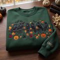 Personalized Halloween Ravens Witch Hat Pumpkin Jack-O-Lantern Autumn Leaves embroidered sweatshirt — front view