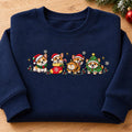 Personalized Christmas Corgi Four Scenes Santa Hat Stocking Tree Holiday embroidered sweatshirt — front view