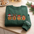 Personalized Christmas Dachshund Hot Dog Santa Reindeer Elf Holly Four Dogs Custom Name embroidered sweatshirt — front view