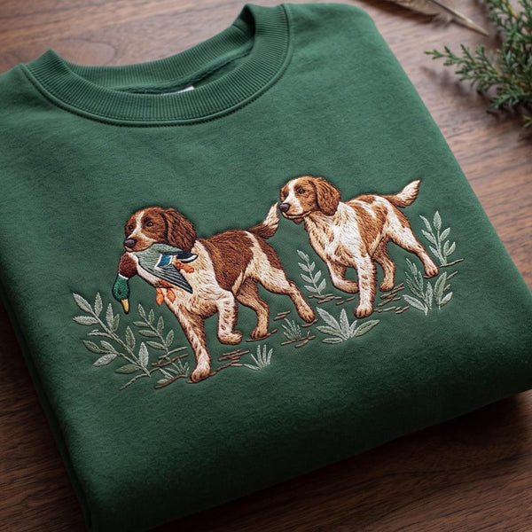 Brittany Spaniel Duck Hunting Dogs Mallard Bird Botanical embroidered sweatshirt — front view