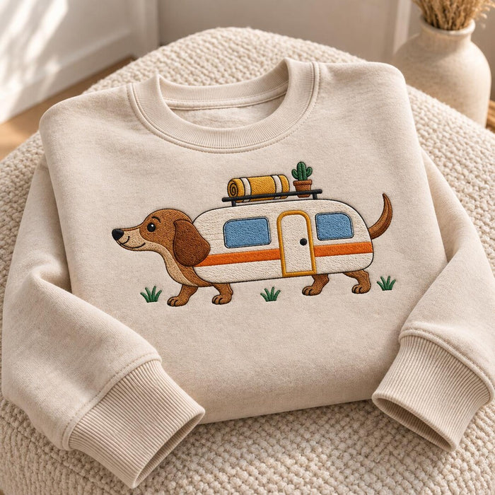 Personalized Dachshund Camper RV Camping Wiener Dog Embroidered Sweatshirt