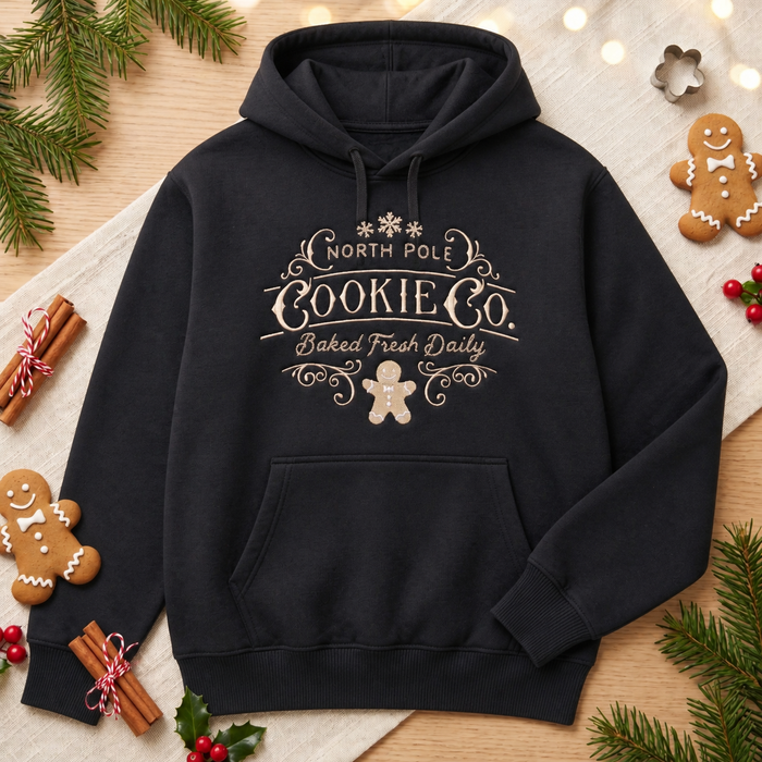 North Pole Cookie Co. Vintage Gingerbread Man Christmas Embroidered Hoodie