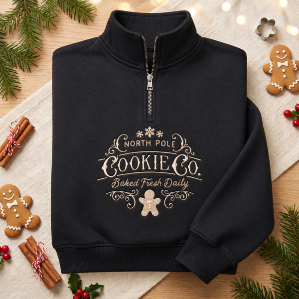 North Pole Cookie Co. Vintage Gingerbread Man Christmas Embroidered Quarter-Zip
