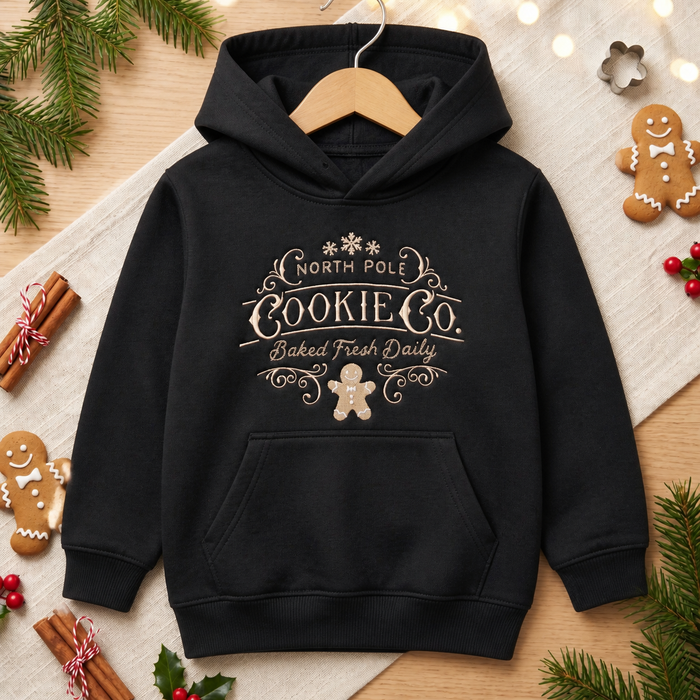 North Pole Cookie Co. Vintage Gingerbread Man Christmas Embroidered Youth Hoodie