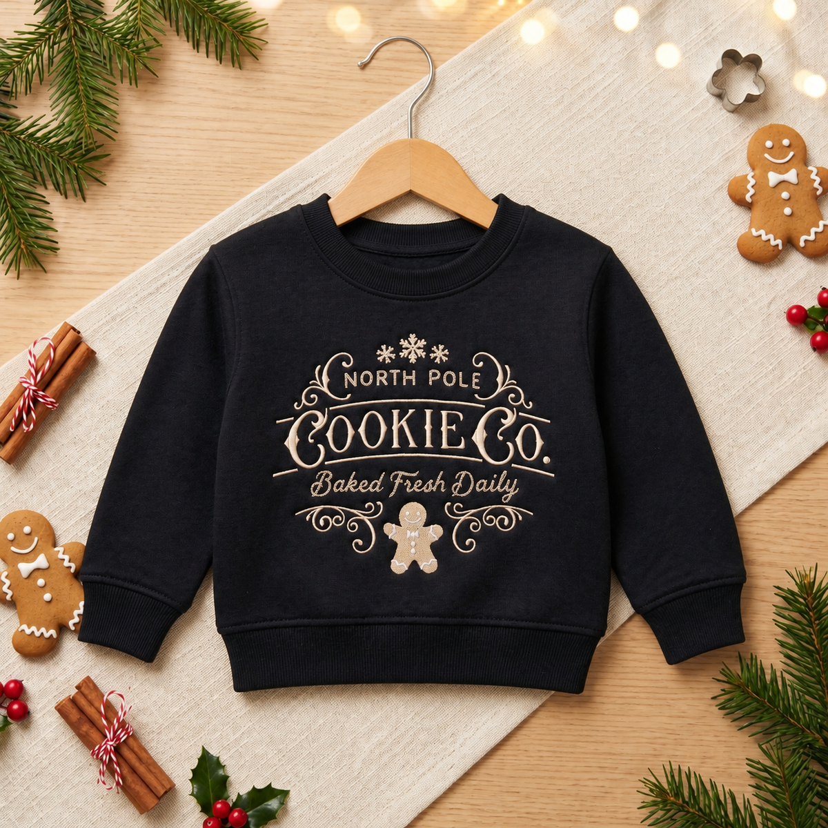 North Pole Cookie Co. Vintage Gingerbread Man Christmas Embroidered Youth Sweatshirt