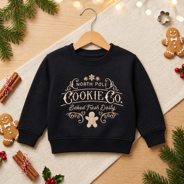 North Pole Cookie Co. Vintage Gingerbread Man Christmas Embroidered Youth Sweatshirt