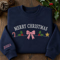 Merry Christmas Holly Wreath Bow Scene Holiday embroidered sweatshirt — front view
