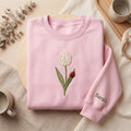 Personalized Tulip Ladybug Floral Spring embroidered sweatshirt — front view