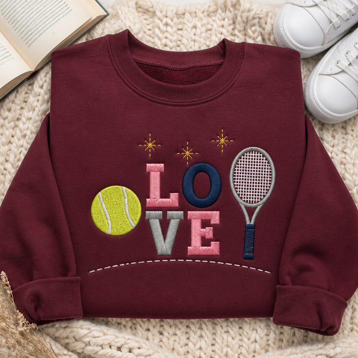 Tennis Love Scene for Court Players Embroidered Sweatshirt