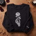 Personalized Skeleton Hand Rose Gothic Dark Romance embroidered sweatshirt — front view