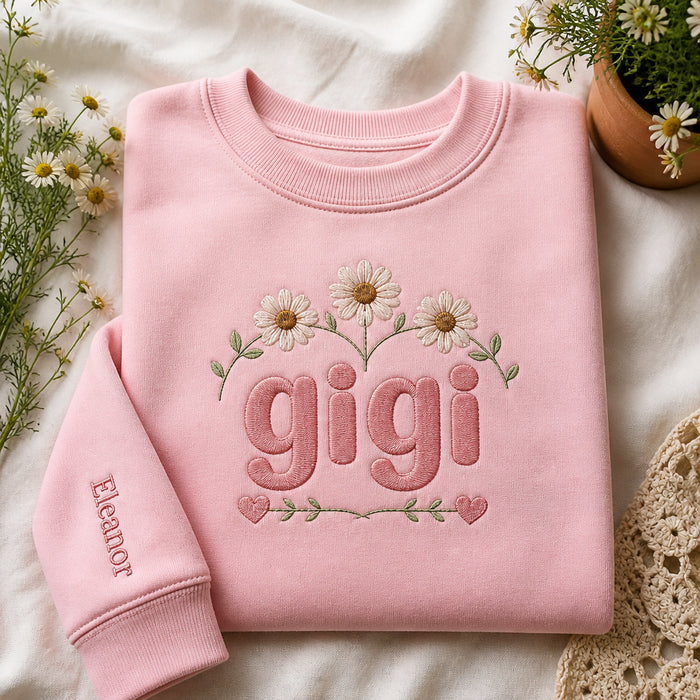 Personalized Grandma Name Floral Script Embroidered Sweatshirt