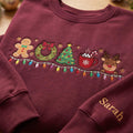 Personalized Christmas Gingerbread Reindeer Wreath Tree Hot Cocoa String Lights Custom Name embroidered sweatshirt —…