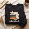 Personalized Cat Sleeping on Stack of Books Cats & Books Custom Name embroidered hoodie — front view