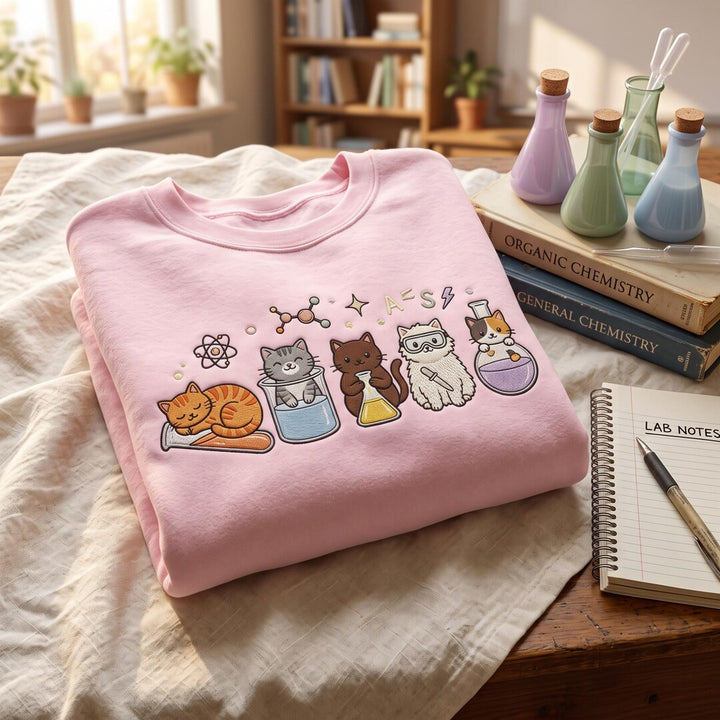 Personalized Chemistry Cats Science Beakers Atom Molecule embroidered sweatshirt — front view