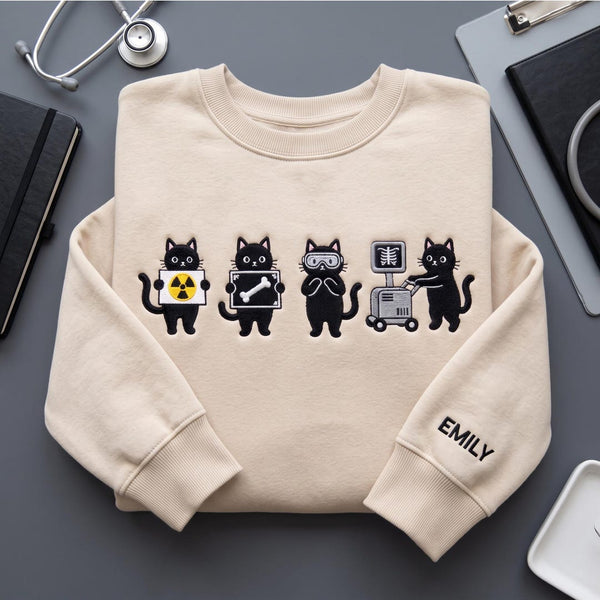 Personalized Radiology Cat X-Ray Tech Four Black Cats Medical Imaging embroidered sweatshirt — front view