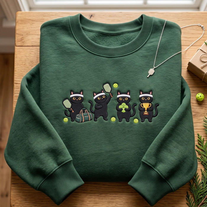 Personalized Pickleball Black Cat Headband Trophy Bag Custom Name Embroidered Sweatshirt