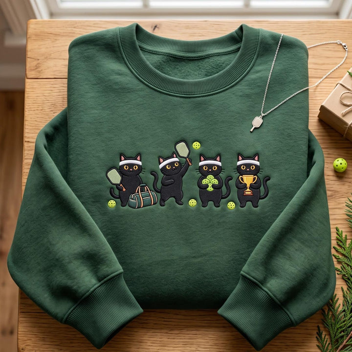 Personalized Pickleball Black Cat Headband Trophy Bag Custom Name embroidered sweatshirt — front view