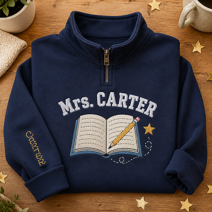 Personalized Teacher Classroom Scene Gift Embroidered Quarter-Zip