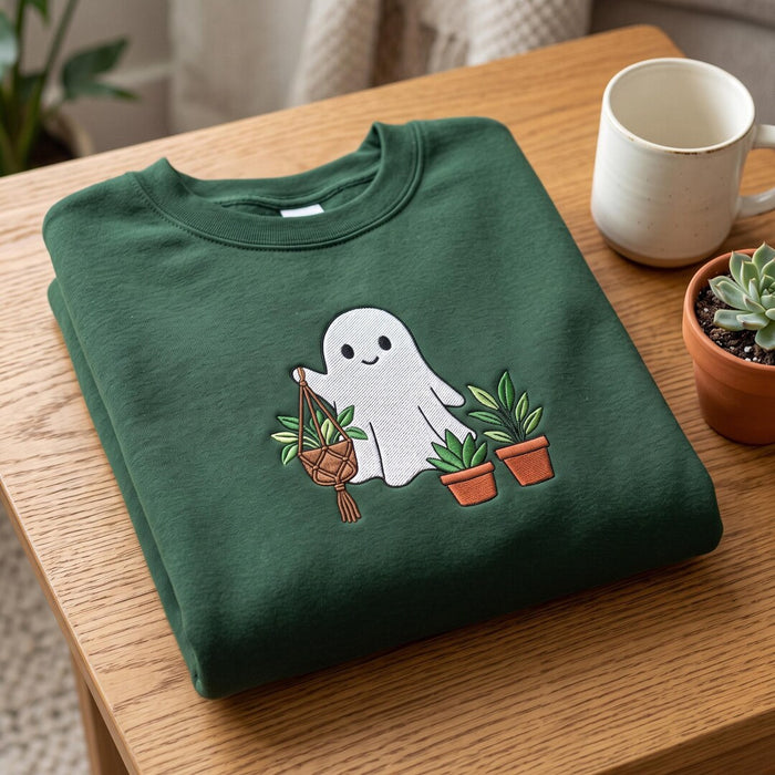 Halloween Ghost Plant Mom Macrame Hanging Pot Cute Ghost Embroidered Sweatshirt