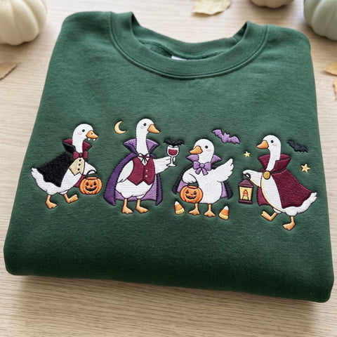 Halloween Spooky Geese Vampire Costumes Trick or Treat Pumpkin Lantern embroidered sweatshirt — front view