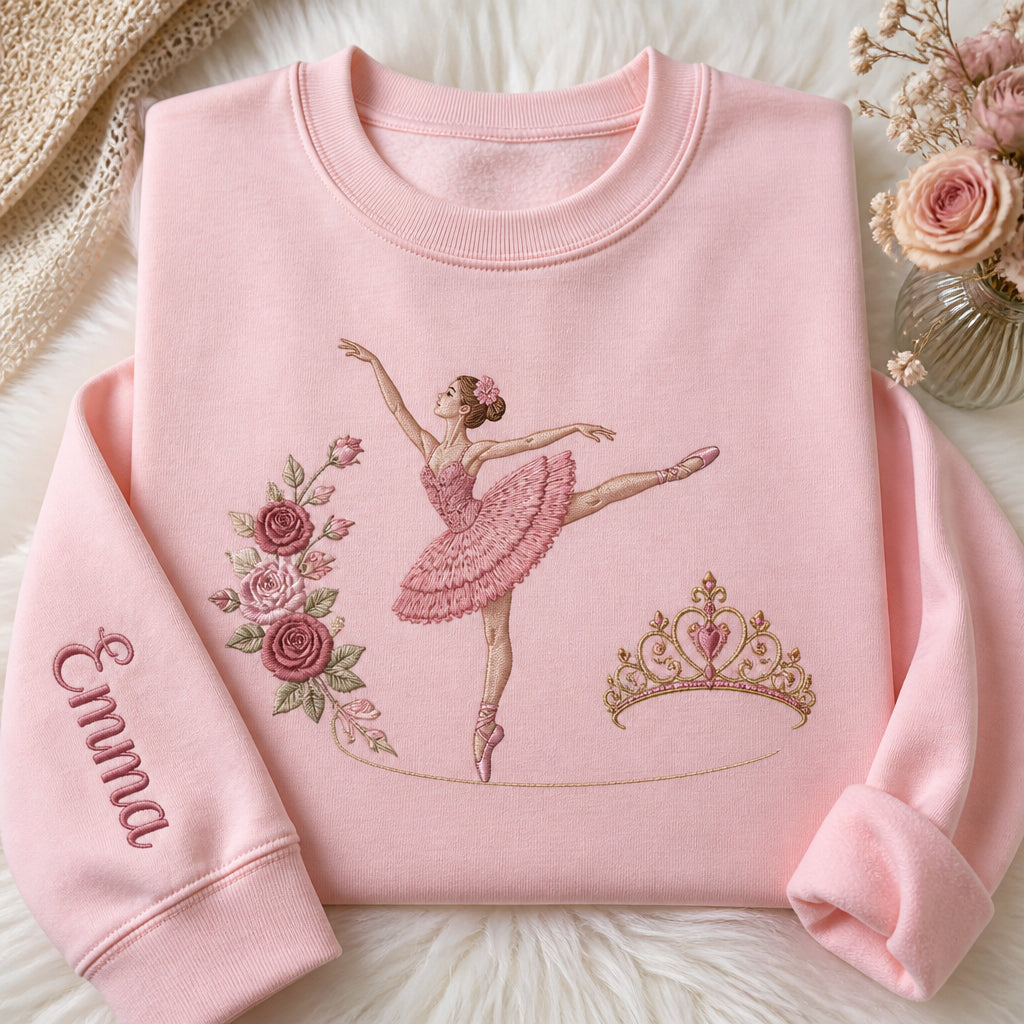 Personalized Ballet Dancer Scene Custom Name embroidered sweatshirt — front view
