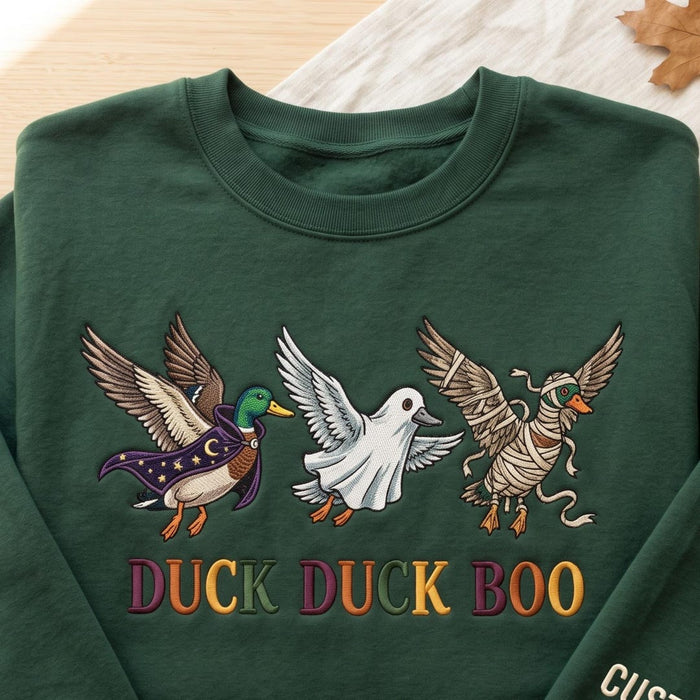 Halloween Duck Duck Boo Wizard Ghost Mummy Custom Name Embroidered Sweatshirt