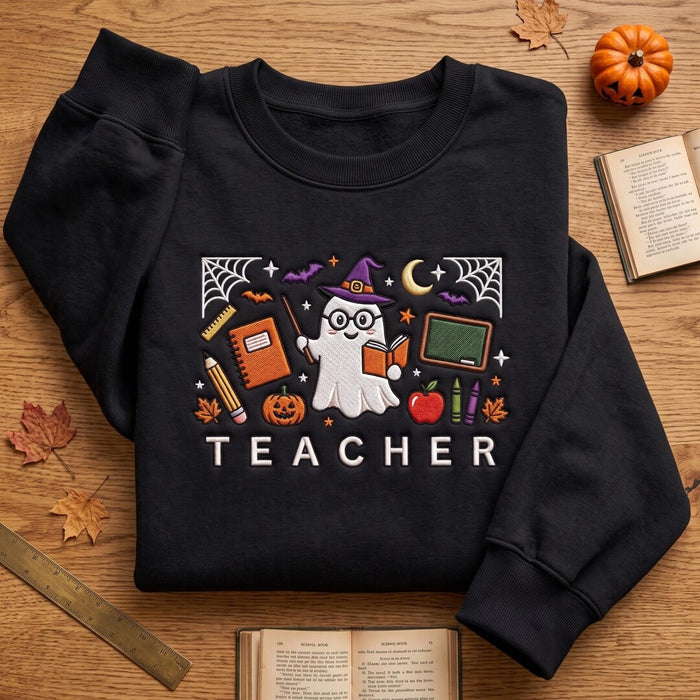 Halloween Ghost Witch Teacher Spooky Classroom Pumpkin Custom Name Embroidered Sweatshirt