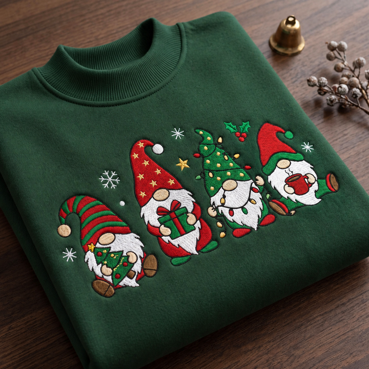 Personalized Four Christmas Gnomes Holiday Festive Embroidered Mock Neck Sweatshirt
