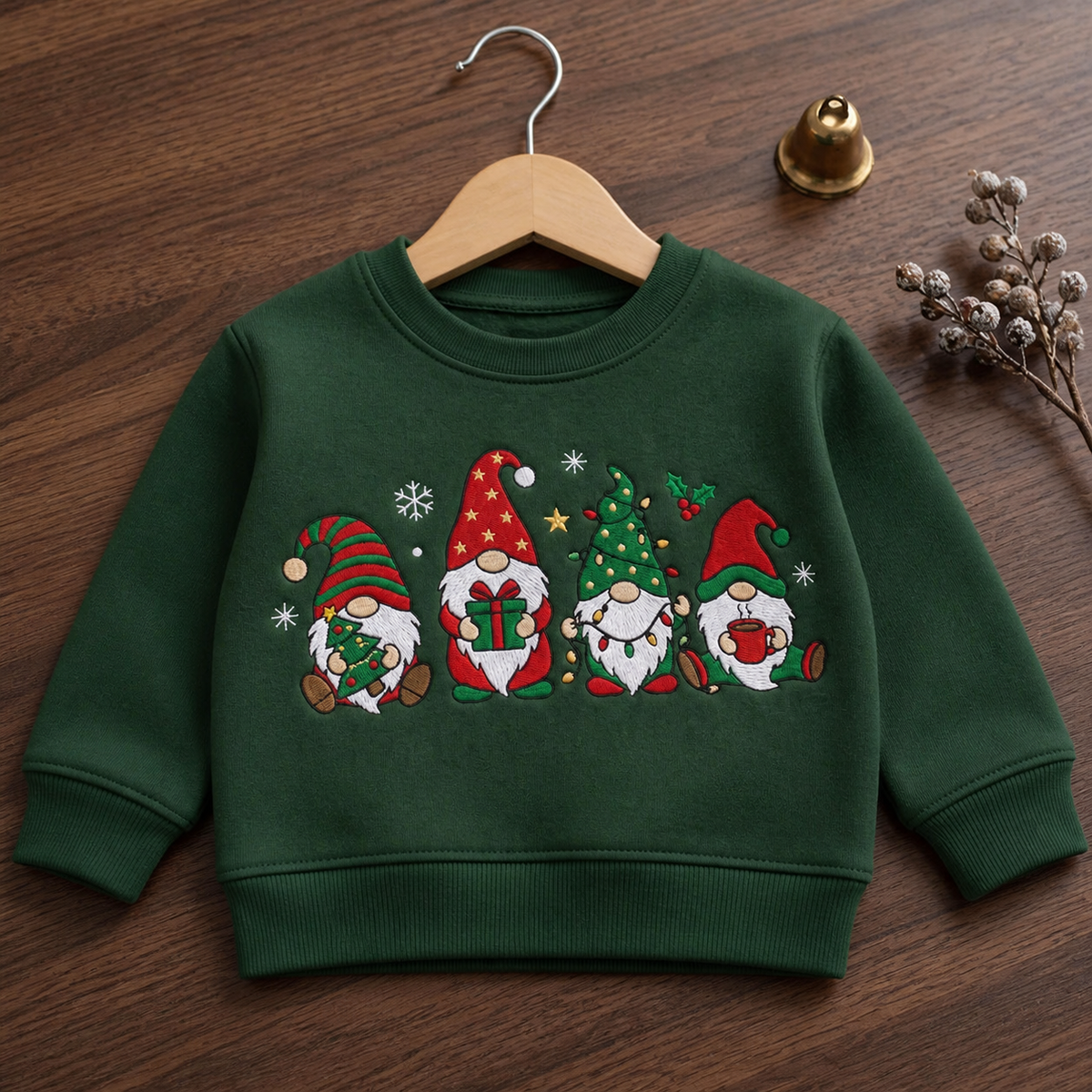 Personalized Four Christmas Gnomes Holiday Festive Embroidered Youth Sweatshirt
